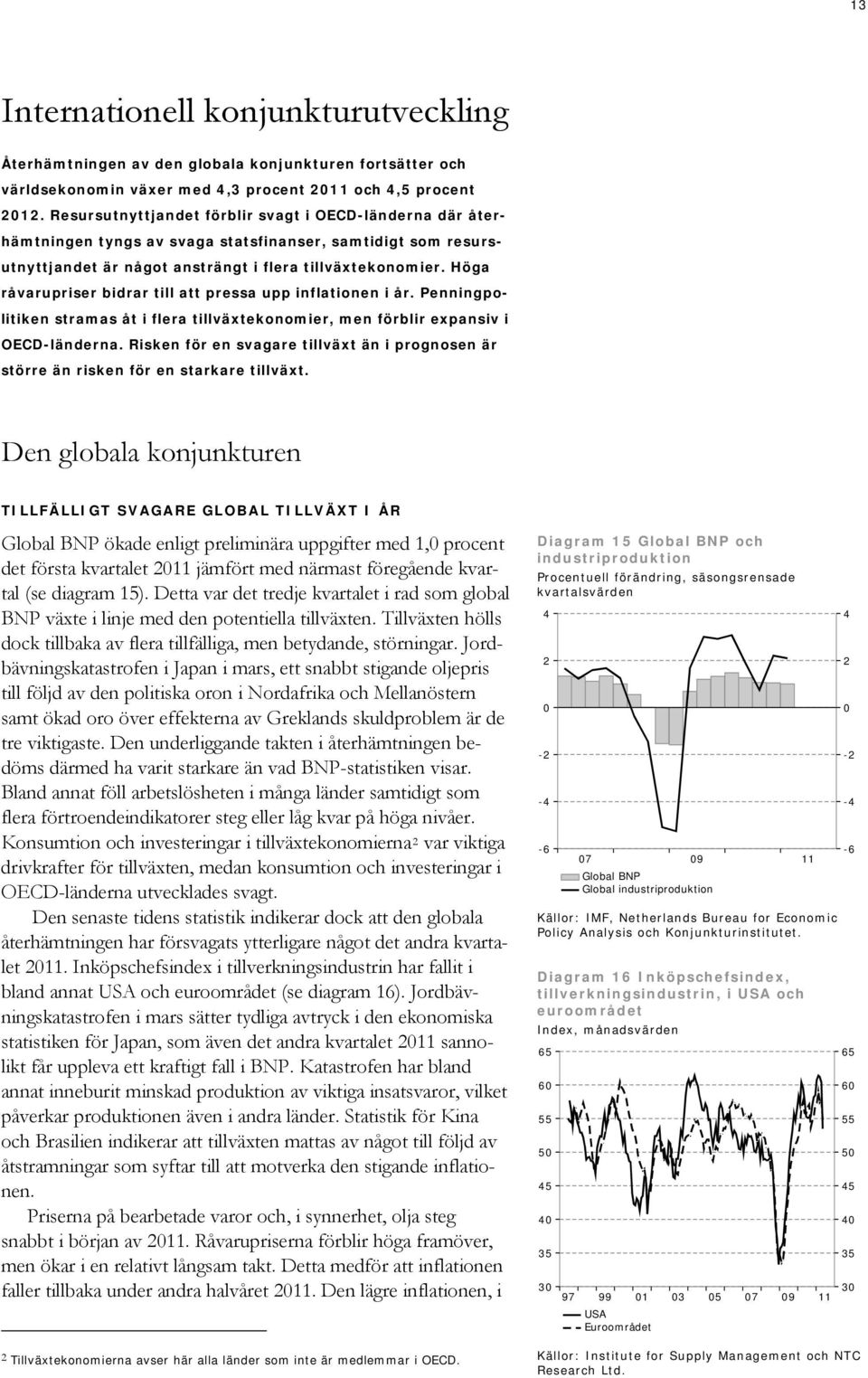 Höga råvarupriser bidrar till att pressa upp inflationen i år. Penningpolitiken stramas åt i flera tillväxtekonomier, men förblir expansiv i OECD-länderna.