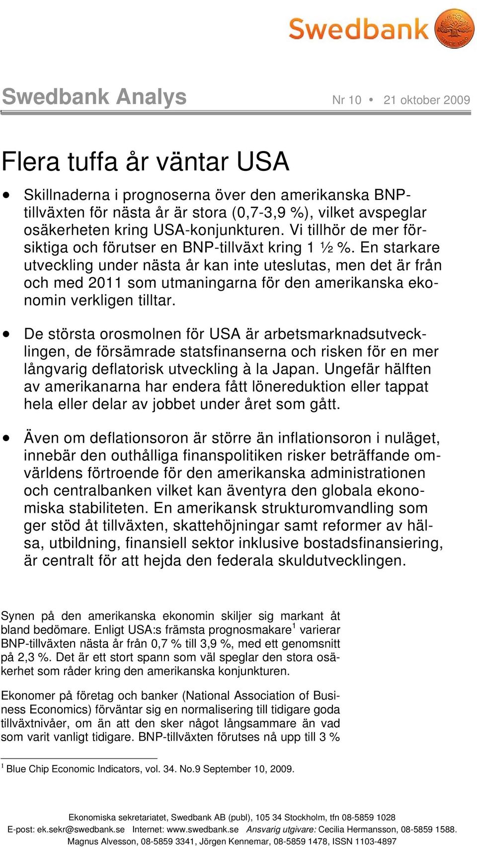 En starkare utveckling under nästa år kan inte uteslutas, men det är från och med 2011 som utmaningarna för den amerikanska ekonomin verkligen tilltar.