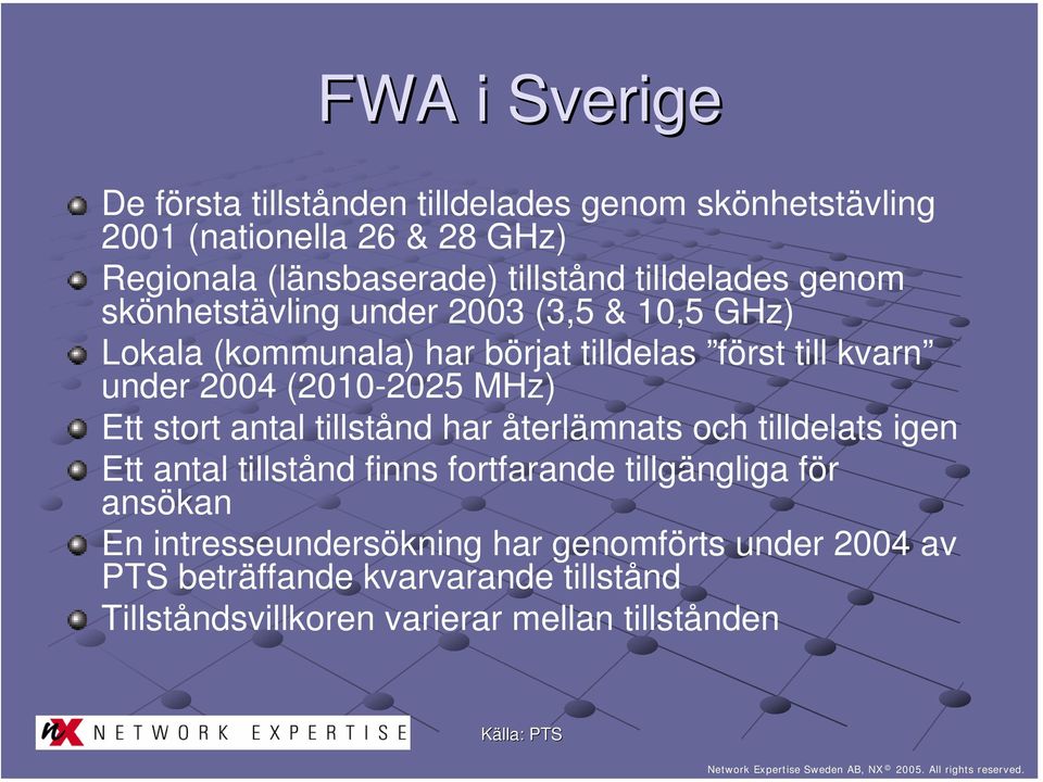 (2010-2025 MHz) Ett stort antal tillstånd har återlämnats och tilldelats igen Ett antal tillstånd finns fortfarande tillgängliga för