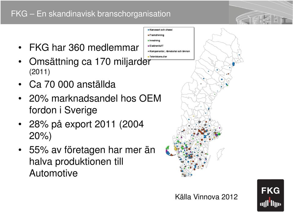 marknadsandel hos OEM fordon i Sverige 28% på export 2011 (2004 20%)