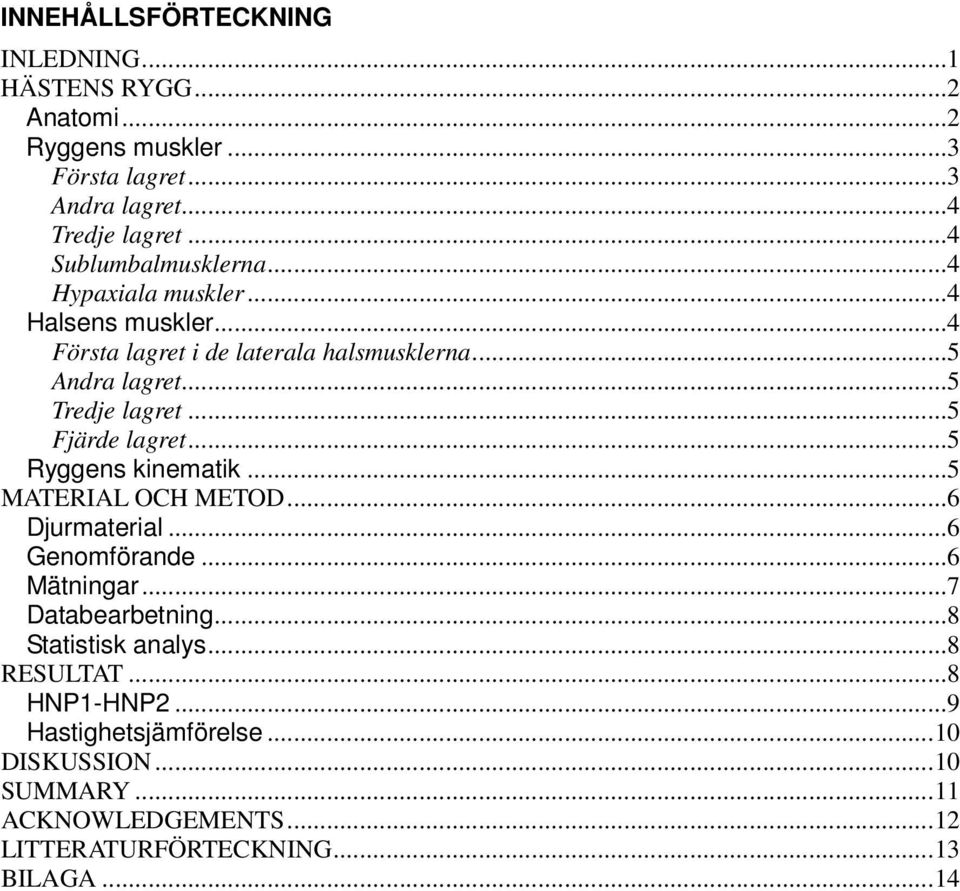 .. Fjärde lagret... Ryggens kinematik... MATERIAL OCH METOD...6 Djurmaterial...6 Genomförande...6 Mätningar...7 Databearbetning.