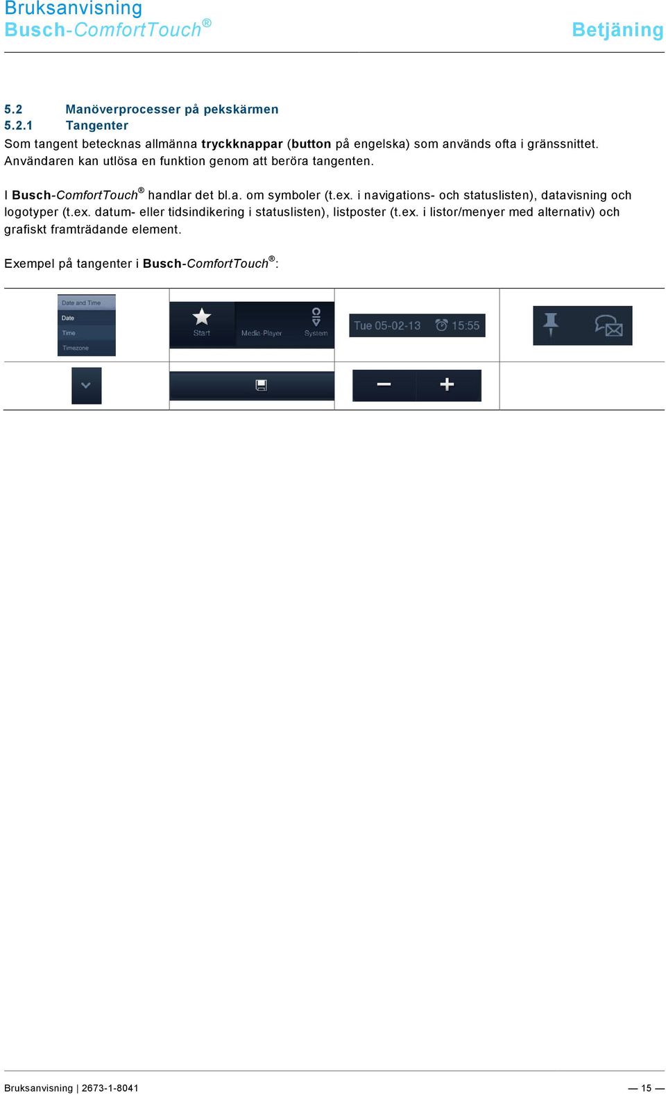 i navigations- och statuslisten), datavisning och logotyper (t.ex. datum- eller tidsindikering i statuslisten), listposter (t.ex. i listor/menyer med alternativ) och grafiskt framträdande element.