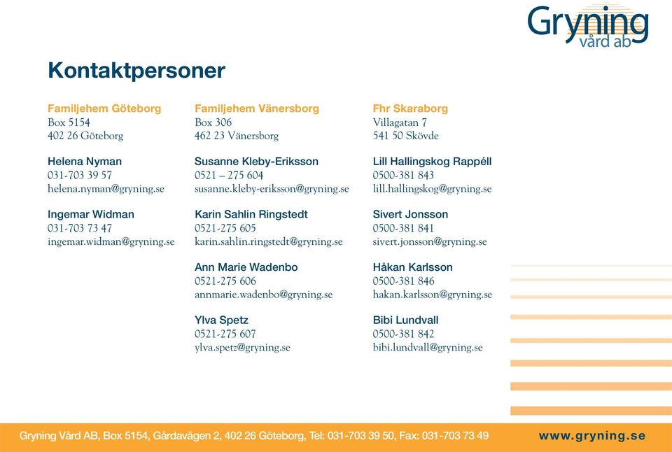 se Ingemar Widman Karin Sahlin Ringstedt Sivert Jonsson 031-703 73 47 0521-275 605 0500-381 841 ingemar.widman@gryning.se karin.sahlin.ringstedt@gryning.se sivert.jonsson@gryning.