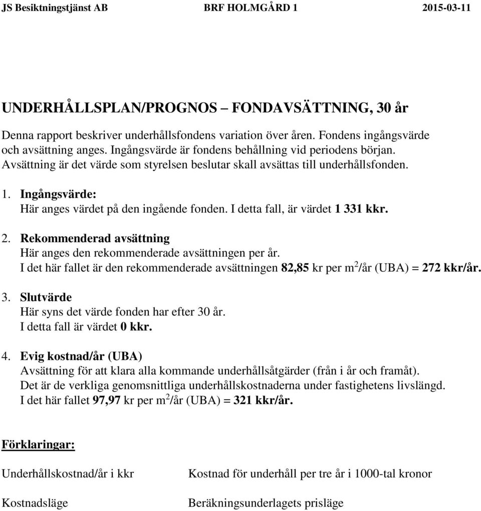 I detta fall, är värdet 1 331 kkr. 2. Rekommenderad avsättning Här anges den rekommenderade avsättningen per år.