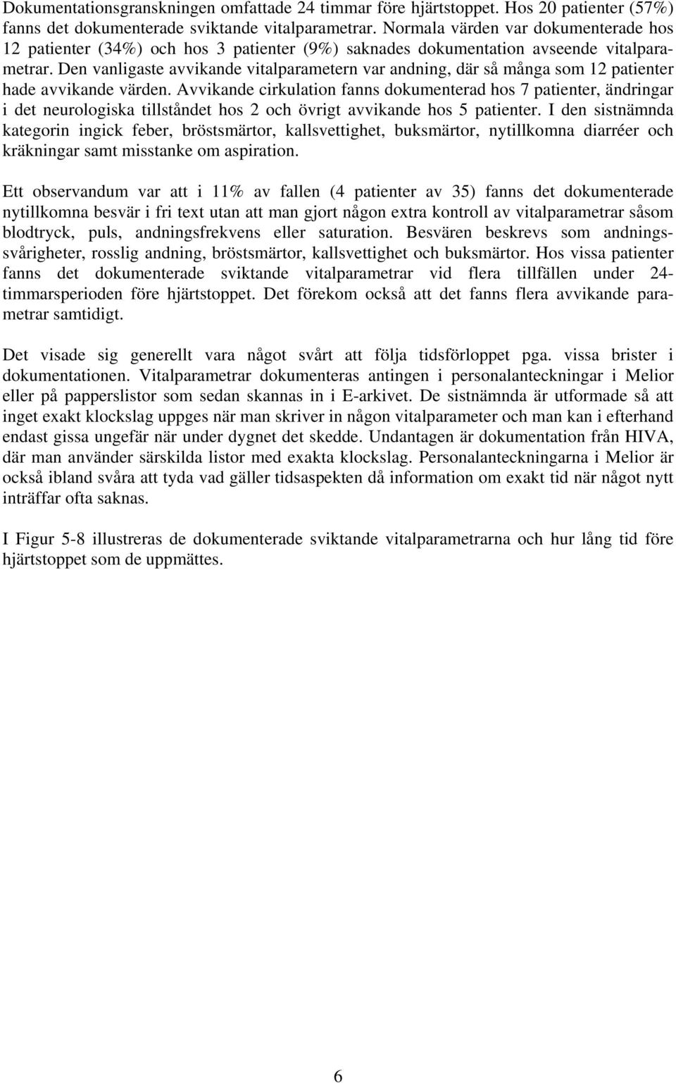Den vanligaste avvikande vitalparametern var andning, där så många som 12 patienter hade avvikande värden.