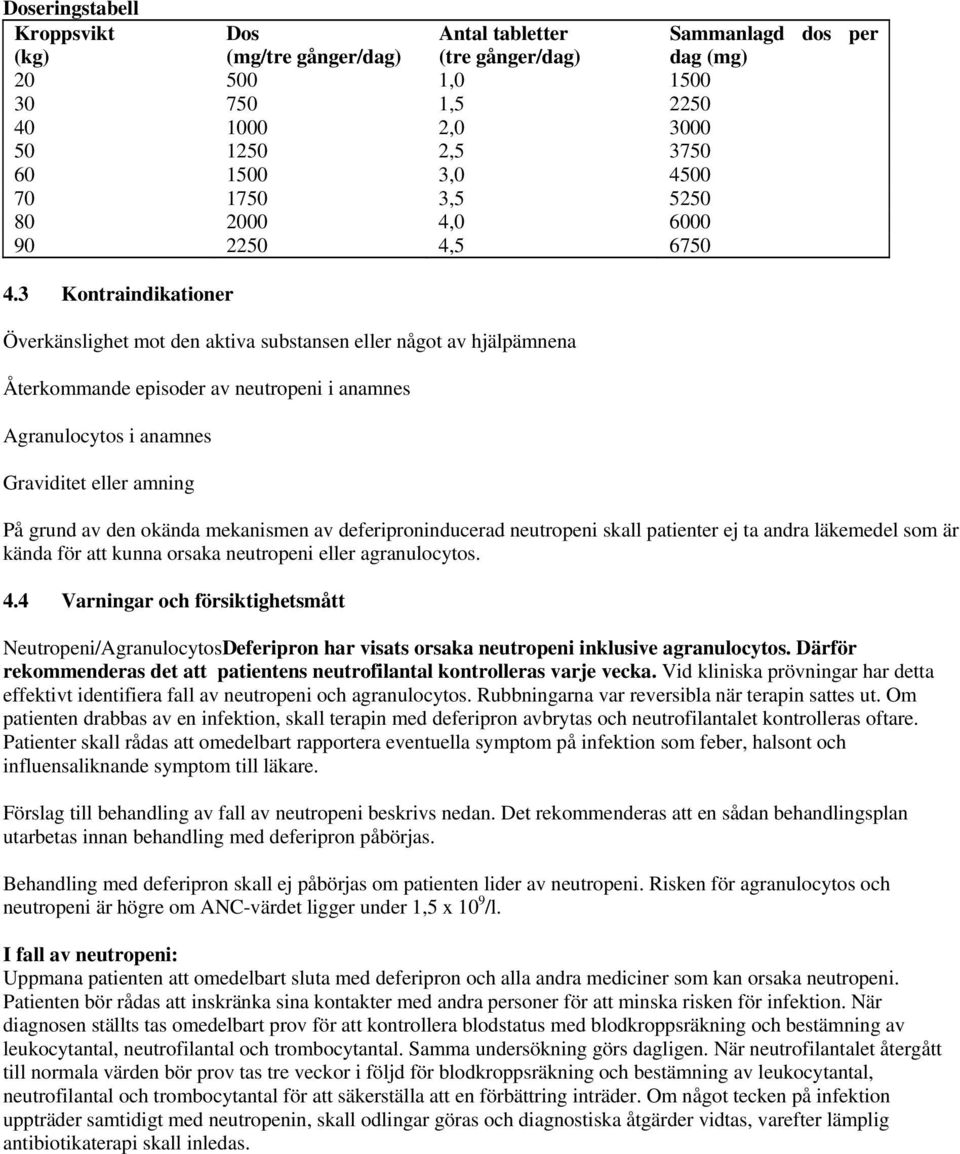 3 Kontraindikationer Överkänslighet mot den aktiva substansen eller något av hjälpämnena Återkommande episoder av neutropeni i anamnes Agranulocytos i anamnes Graviditet eller amning Sammanlagd dos