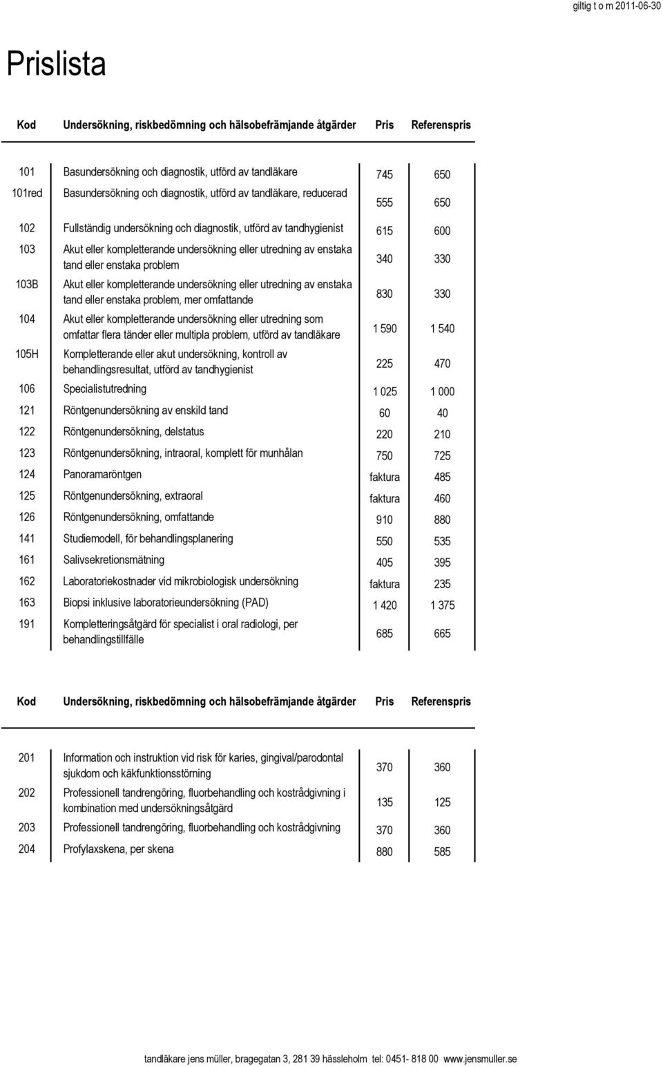 enstaka problem 103B Akut eller kompletterande undersökning eller utredning av enstaka tand eller enstaka problem, mer omfattande 104 Akut eller kompletterande undersökning eller utredning som