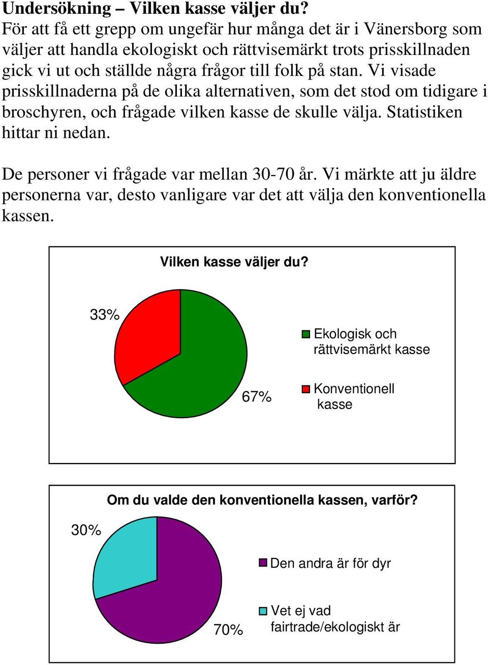 stan. Vi visade prisskillnaderna på de olika alternativen, som det stod om tidigare i broschyren, och frågade vilken kasse de skulle välja. Statistiken hittar ni nedan.