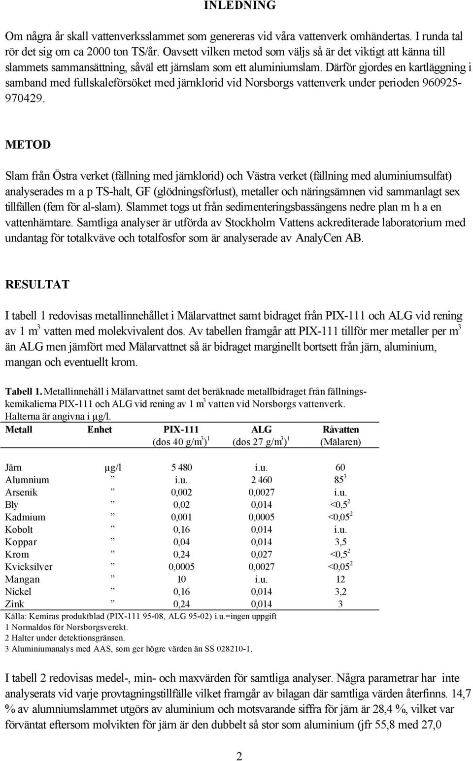 Därför gjordes en kartläggning i samband med fullskaleförsöket med järnklorid vid Norsborgs vattenverk under perioden 960925-970429.