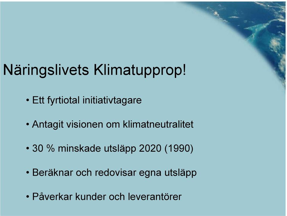 klimatneutralitet 30 % minskade utsläpp 2020