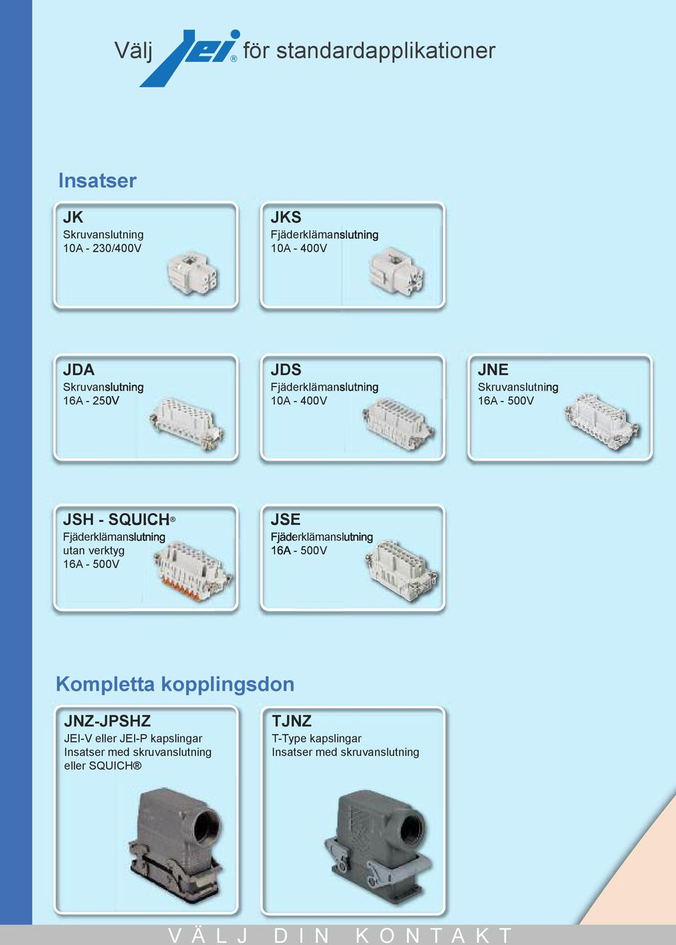 JEI-V eller JEI-P kapslingar Insatser med skruvanslutning eller SQUICH