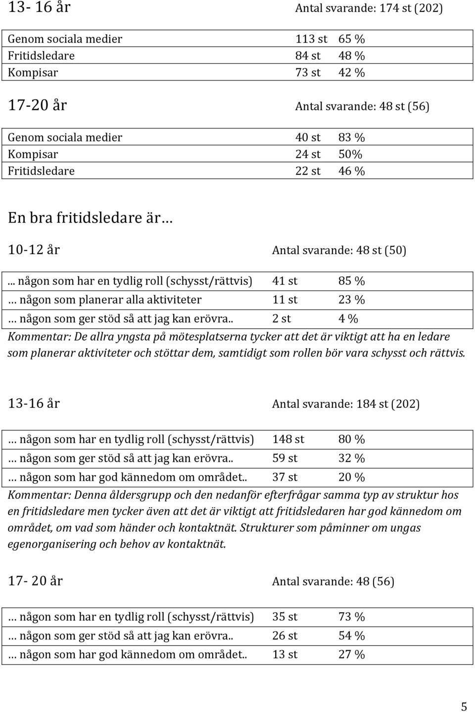 .. någon som har en tydlig roll (schysst/rättvis) 41 st 85 % någon som planerar alla aktiviteter 11 st 23 % någon som ger stöd så att jag kan erövra.