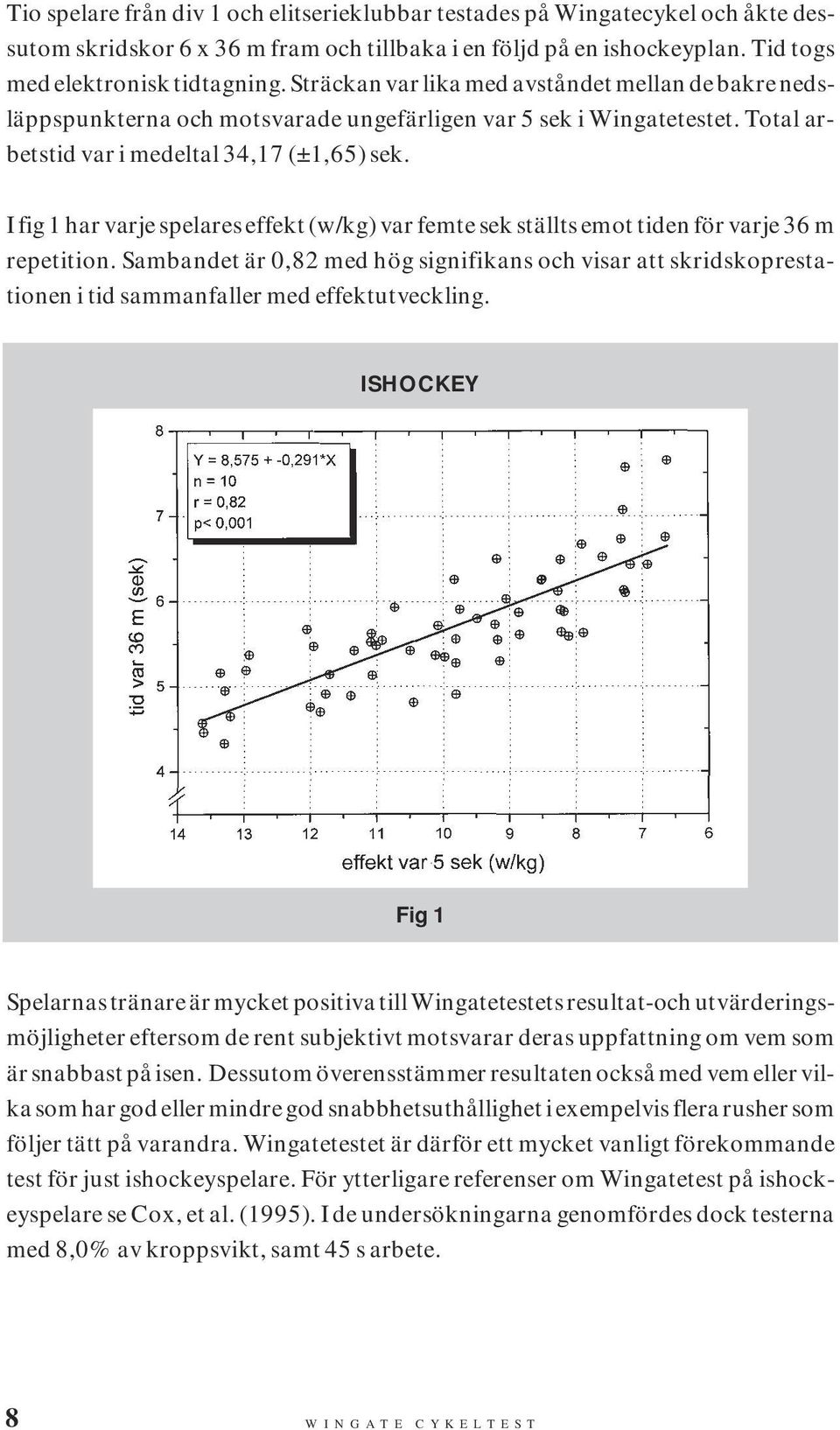 I fig 1 har varje spelares effekt (w/kg) var femte sek ställts emot tiden för varje 36 m repetition.