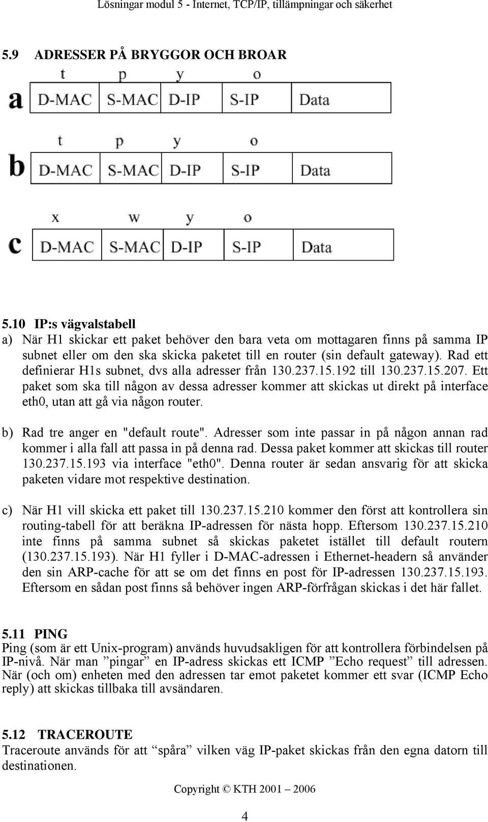 Rad ett definierar H1s subnet, dvs alla adresser från 130.237.15.192 till 130.237.15.207.