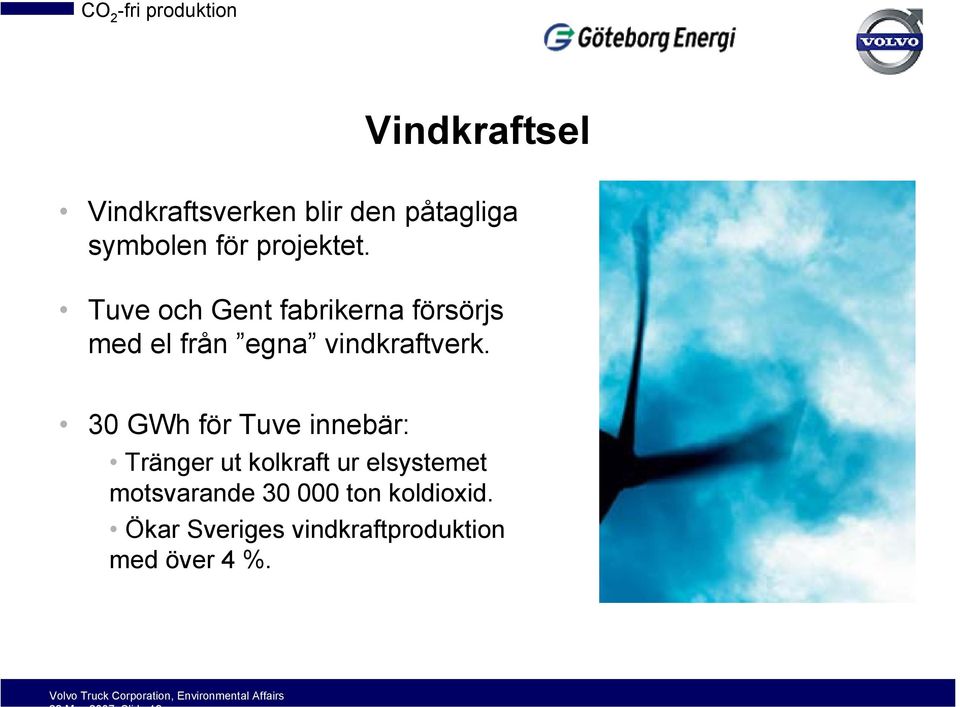 Tuve och Gent fabrikerna försörjs med el från egna vindkraftverk.