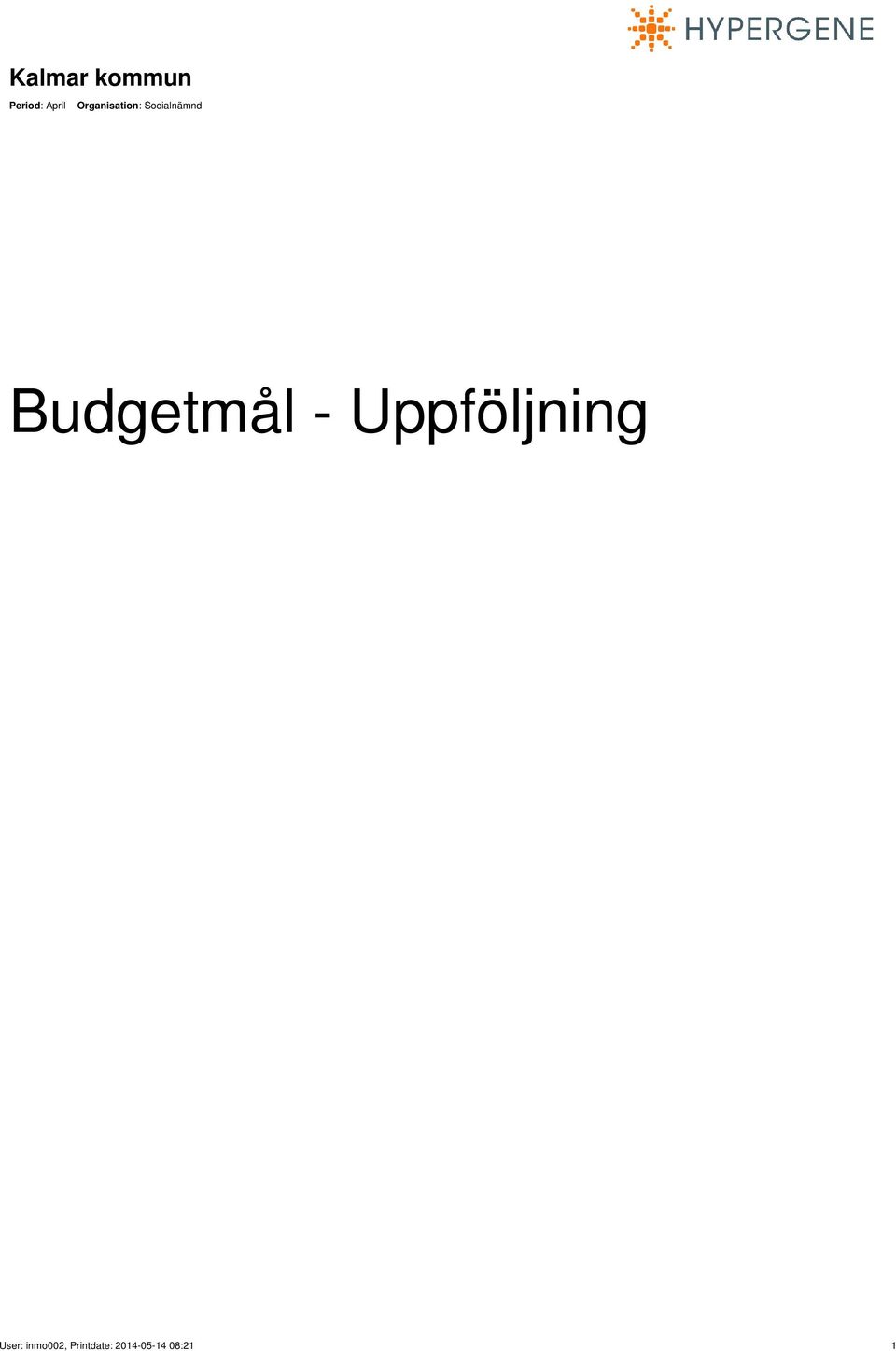 Budgetmål - Uppföljning User: