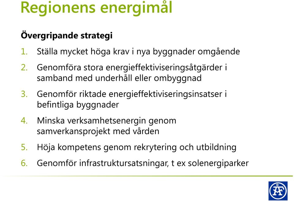 Genomför riktade energieffektiviseringsinsatser i befintliga byggnader 4.