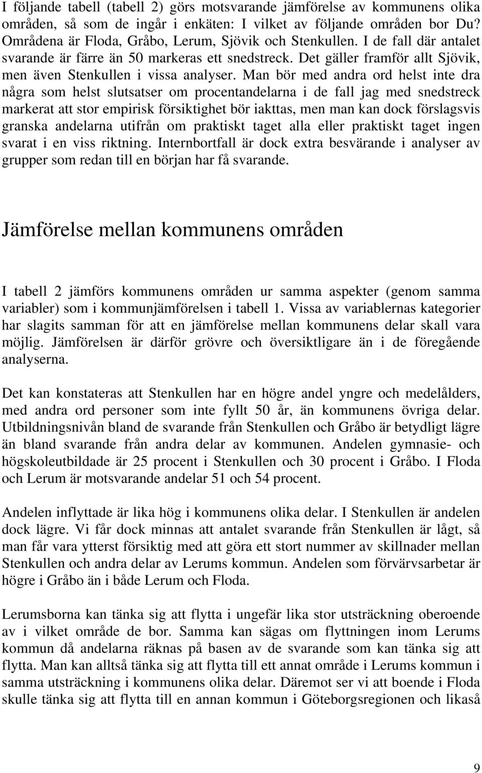 Man bör med andra ord helst inte dra några som helst slutsatser om procentandelarna i de fall jag med snedstreck markerat att stor empirisk försiktighet bör iakttas, men man kan dock förslagsvis