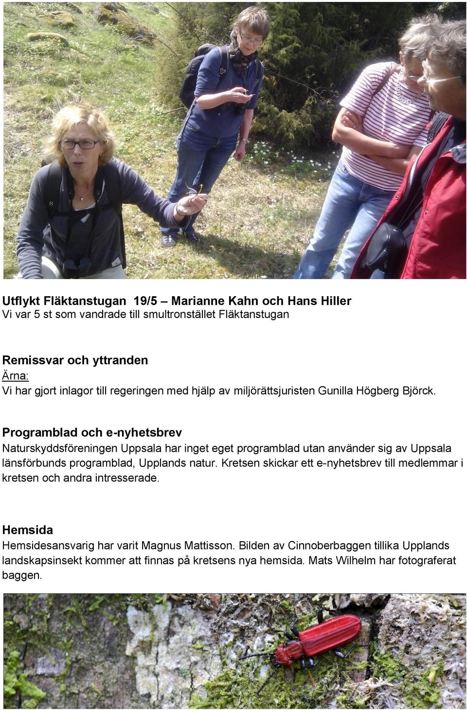 Programblad och e-nyhetsbrev Naturskyddsföreningen Uppsala har inget eget programblad utan använder sig av Uppsala länsförbunds programblad, Upplands natur.