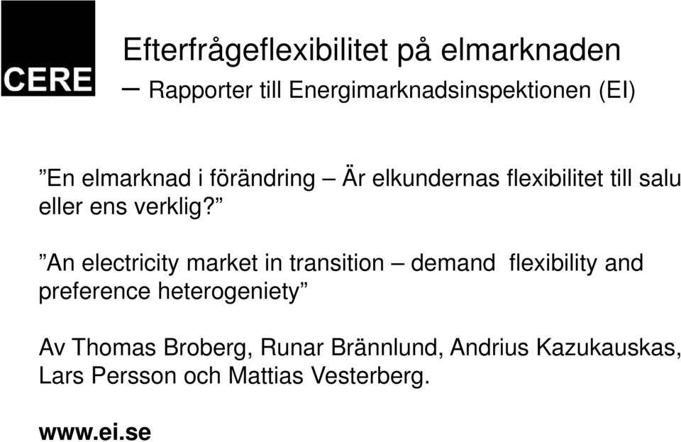 An electricity market in transition demand flexibility and preference heterogeniety Av