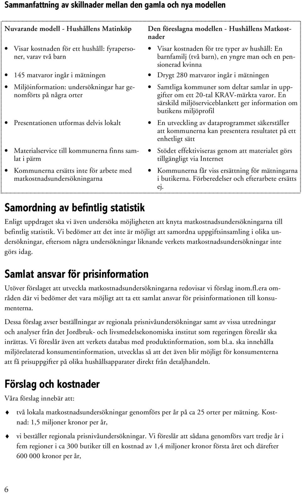 matkostnadsundersökningarna Den föreslagna modellen - Hushållens Matkostnader Visar kostnaden för tre typer av hushåll: En barnfamilj (två barn), en yngre man och en pensionerad kvinna Drygt 280