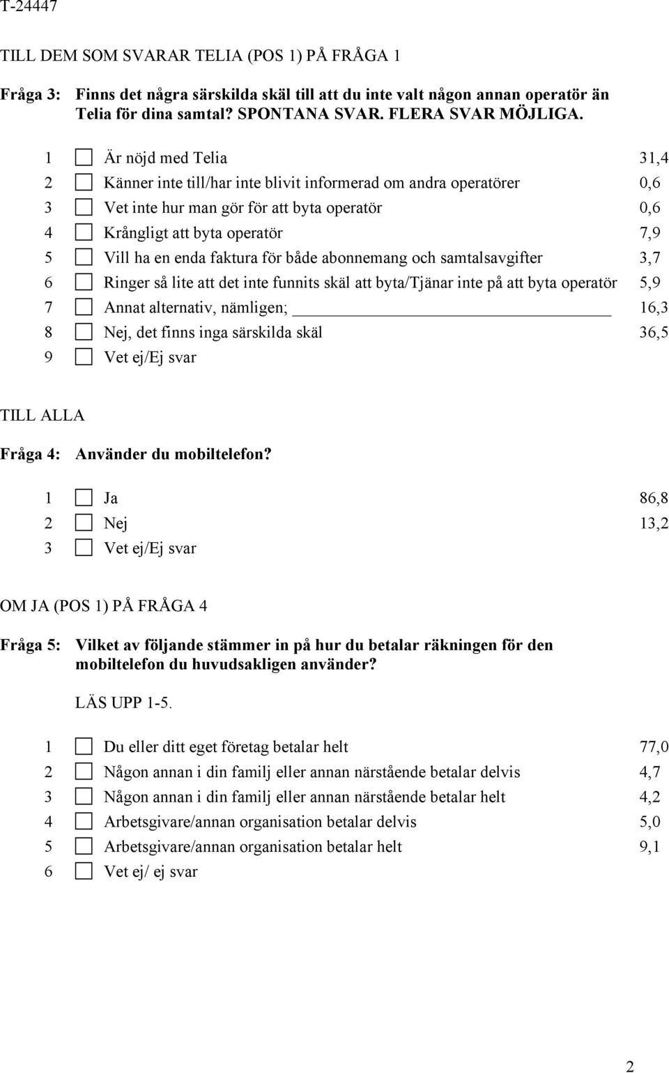 faktura för både abonnemang och samtalsavgifter 3,7 6 Ringer så lite att det inte funnits skäl att byta/tjänar inte på att byta operatör 5,9 7 Annat alternativ, nämligen; 16,3 8 Nej, det finns inga