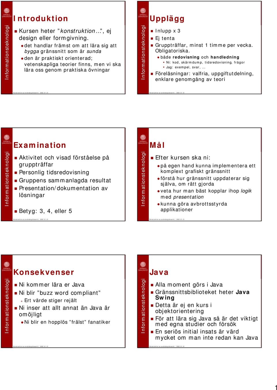 Gruppträffar, minst 1 timme per vecka. Obligatoriska.