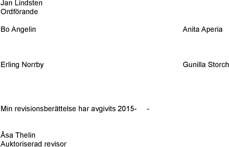 Storch Min revisionsberättelse har