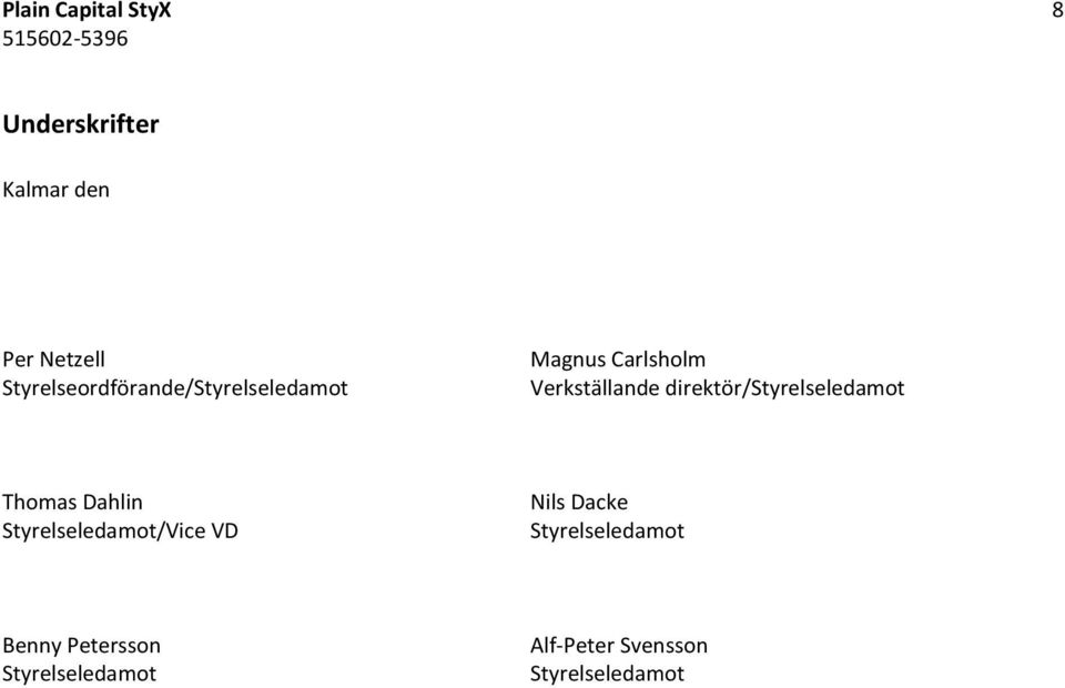 direktör/styrelseledamot Thomas Dahlin Styrelseledamot/Vice VD Nils