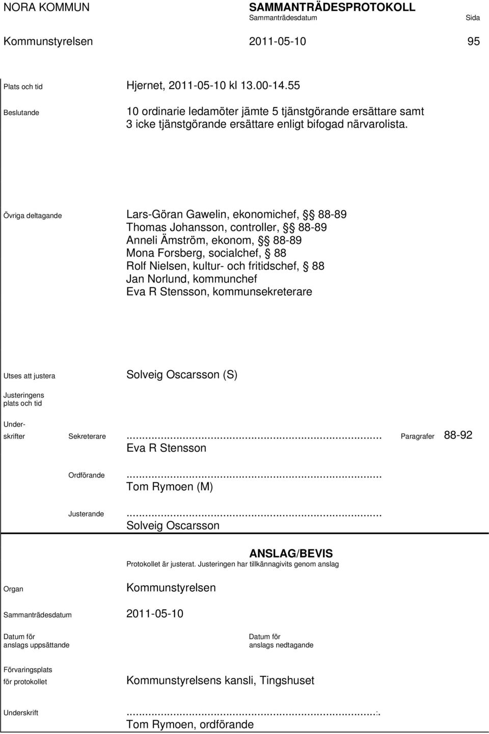 Övriga deltagande Lars-Göran Gawelin, ekonomichef, 88-89 Thomas Johansson, controller, 88-89 Anneli Ämström, ekonom, 88-89 Mona Forsberg, socialchef, 88 Rolf Nielsen, kultur- och fritidschef, 88 Jan