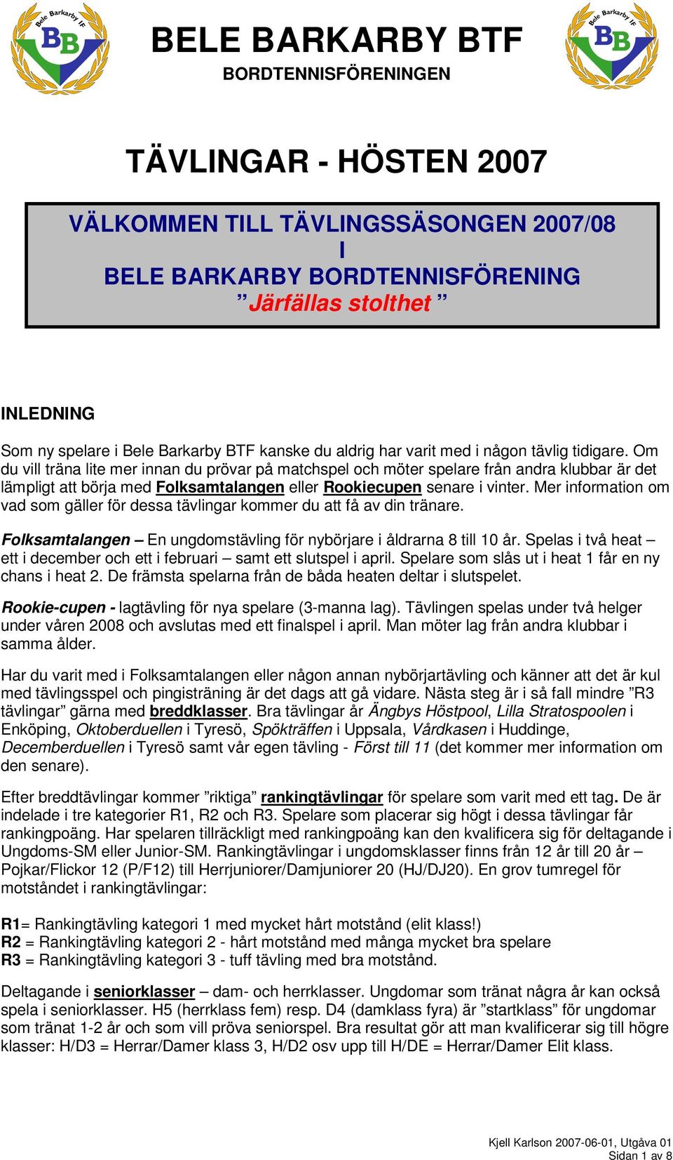 Mer information om vad som gäller för dessa tävlingar kommer du att få av din tränare. Folksamtalangen En ungdomstävling för nybörjare i åldrarna 8 till 10 år.