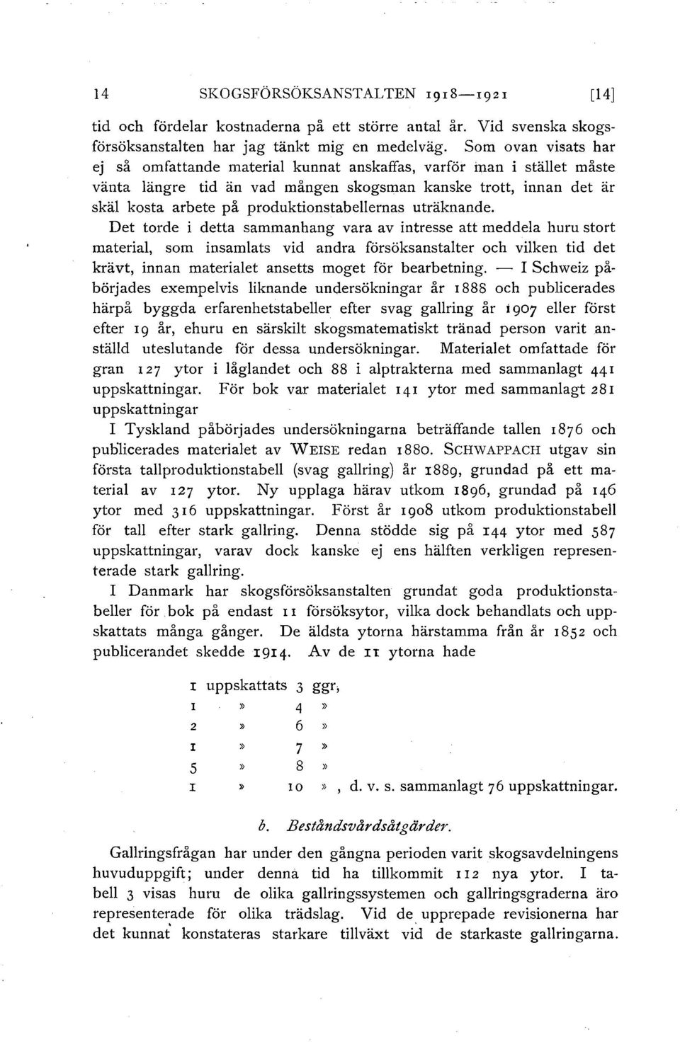 uträknande. Det torde i detta sammanhang vara av intresse att meddea huru stort materia, som insamats vid andra försöksanstater och viken tid det krävt, innan materiaet ansetts moget för bearbetning.
