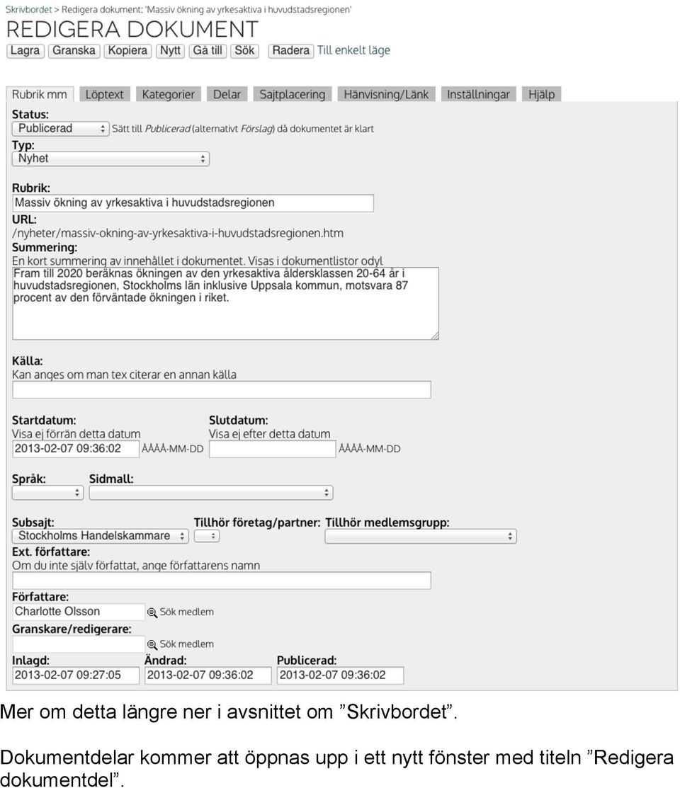 Dokumentdelar kommer att öppnas