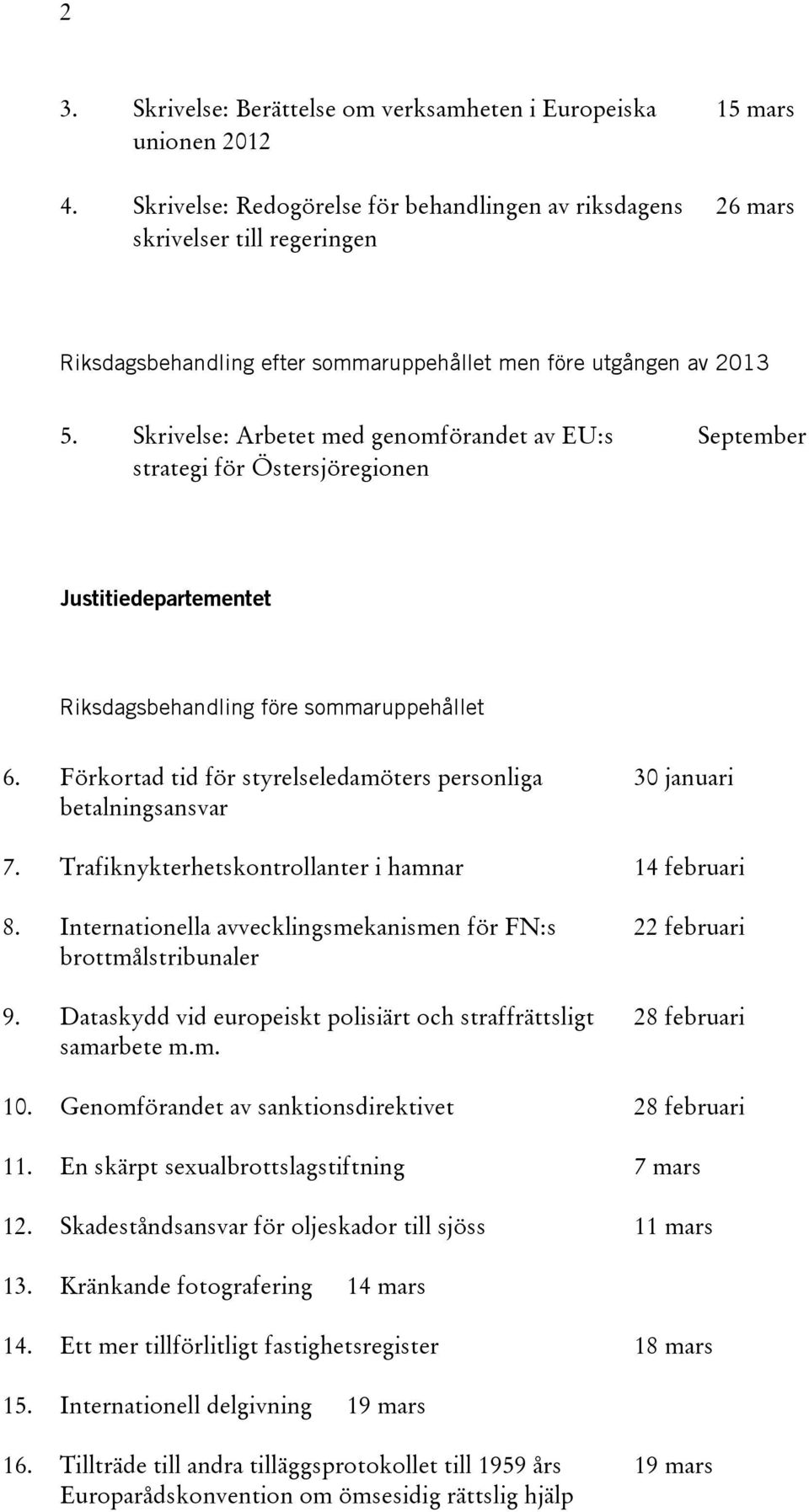 Trafiknykterhetskontrollanter i hamnar 14 februari 8. Internationella avvecklingsmekanismen för FN:s 22 februari brottmålstribunaler 9.