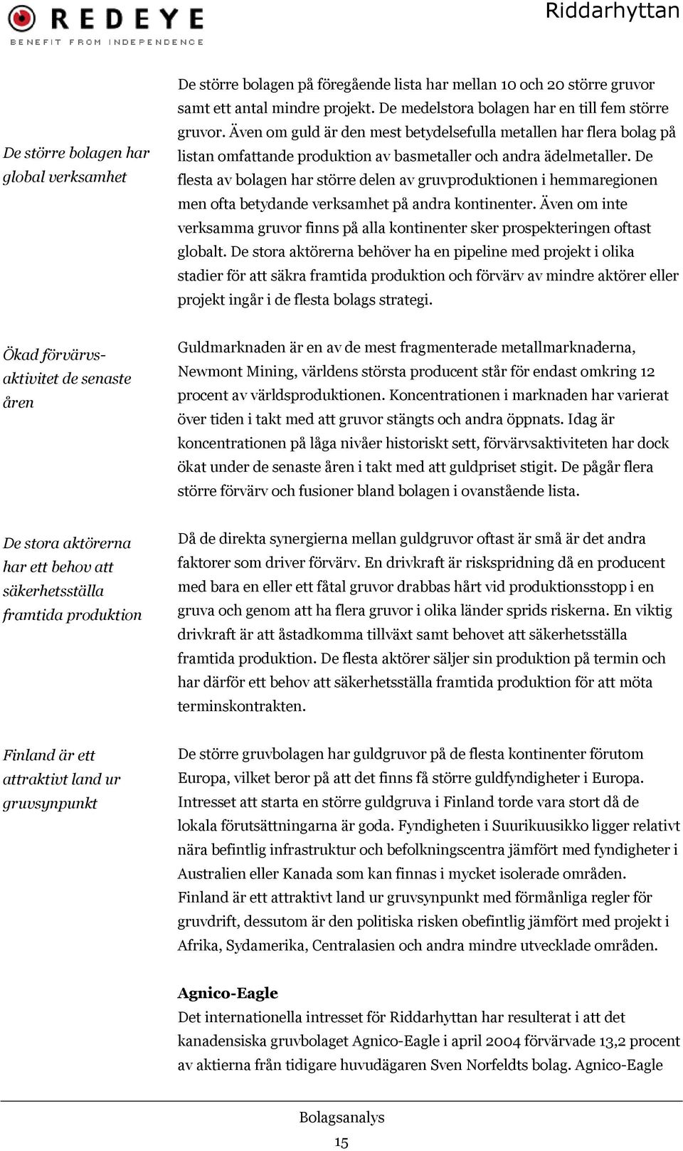 De flesta av bolagen har större delen av gruvproduktionen i hemmaregionen men ofta betydande verksamhet på andra kontinenter.