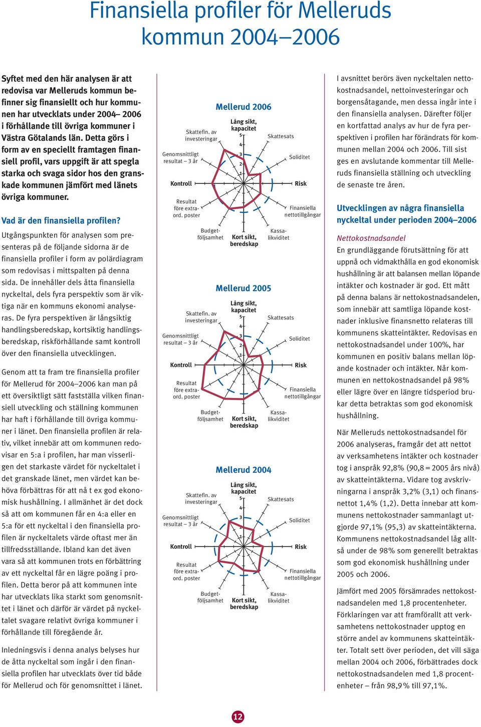 Detta görs i form av en speciellt framtagen finansiell profil, vars uppgift är att spegla starka och svaga sidor hos den granskade kommunen jämfört med länets övriga kommuner.