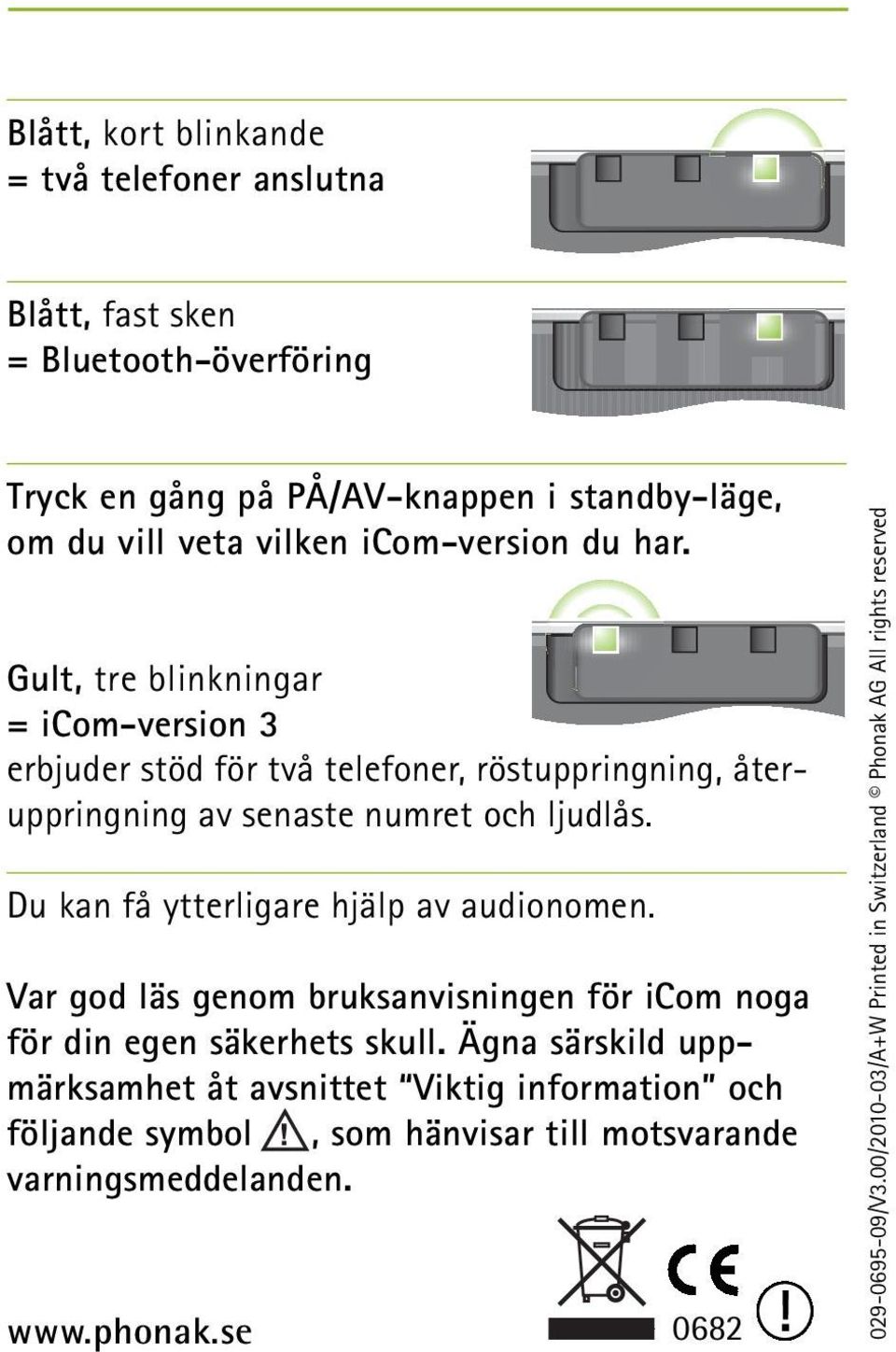 Du kan få ytterligare hjälp av audionomen. Var god läs genom bruksanvisningen för icom noga för din egen säkerhets skull.