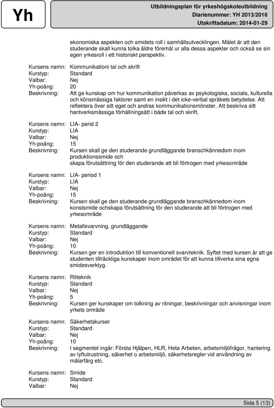 Kursens namn: Kommunikationi tal och skrift Yh-poäng: 20 Beskrivning: Att ge kunskap om hur kommunikation påverkas av psykologiska, sociala, kulturella och könsmässiga faktorer samt en insikt i det