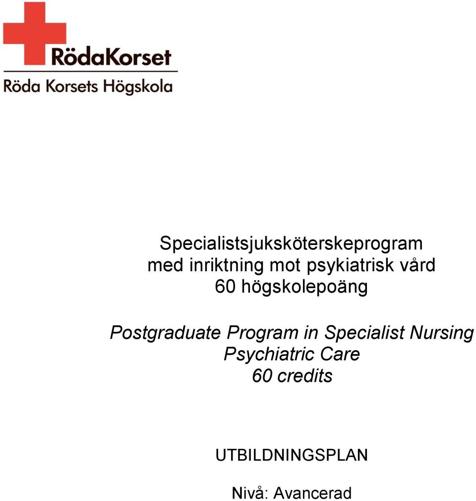 Postgraduate Program in Specialist Nursing