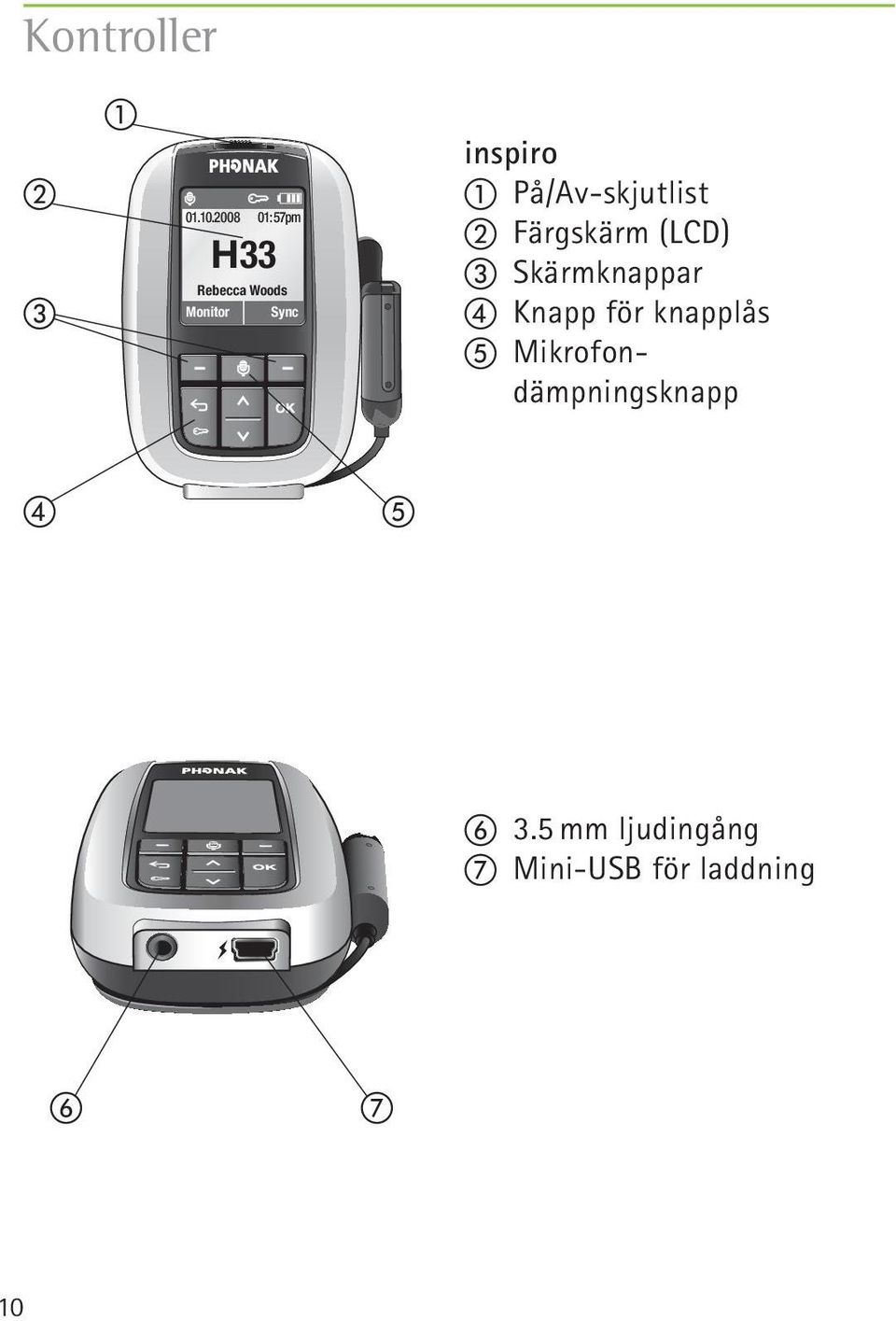 inspiro På/Av-skjutlist Färgskärm (LCD)