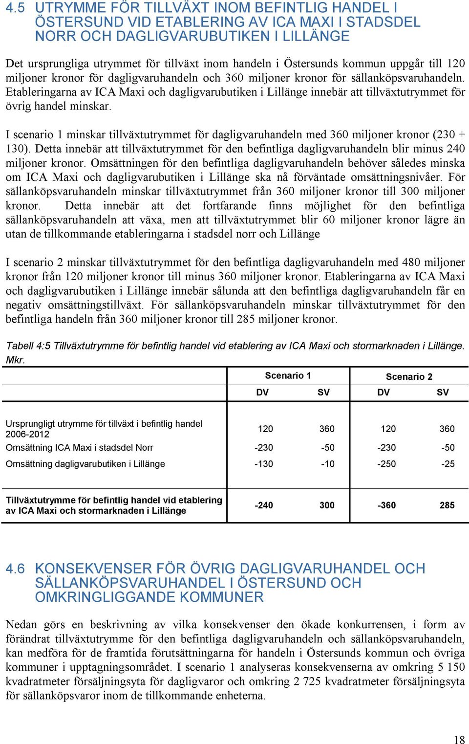 Etableringarna av ICA Maxi och dagligvarubutiken i Lillänge innebär att tillväxtutrymmet för övrig handel minskar.