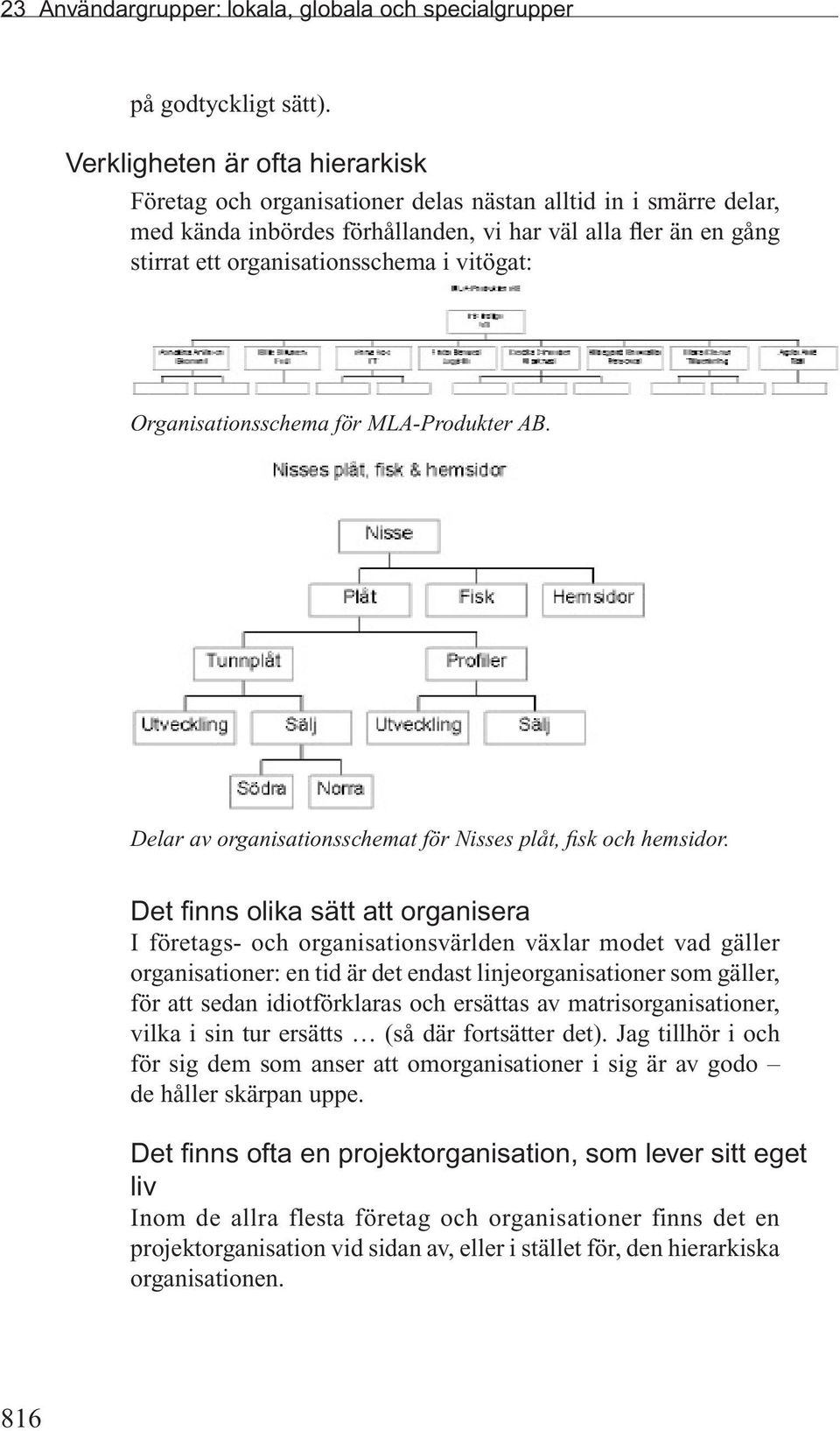 vitögat: Organisationsschema för MLA-Produkter AB. Delar av organisationsschemat för Nisses plåt, fisk och hemsidor.