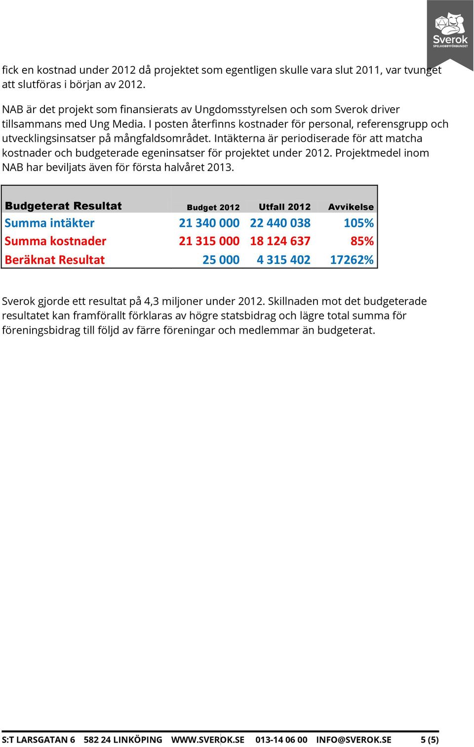 I posten återfinns kostnader för personal, referensgrupp och utvecklingsinsatser på mångfaldsområdet.