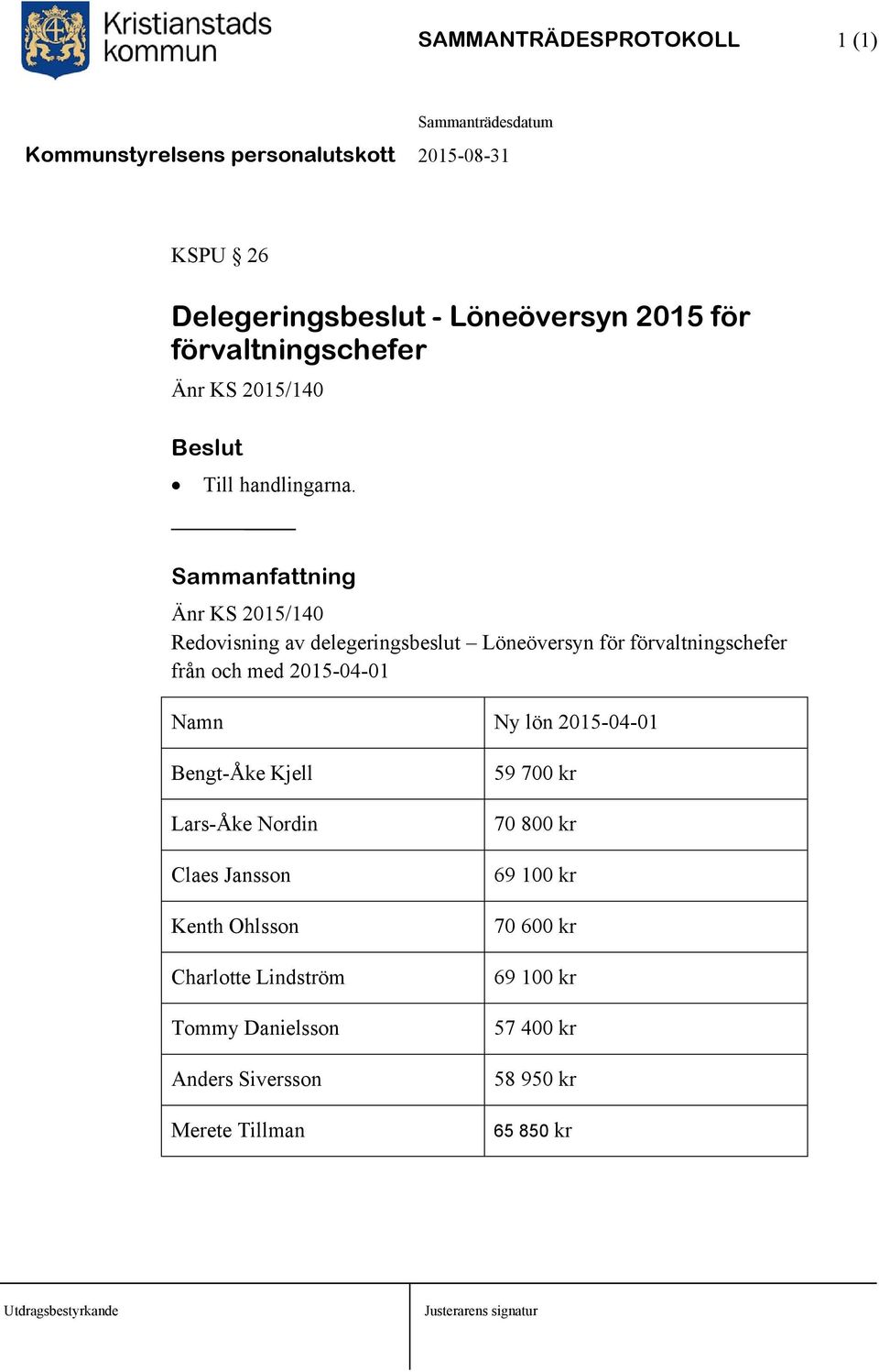 2015-04-01 Namn Ny lön 2015-04-01 Bengt-Åke Kjell Lars-Åke Nordin Claes Jansson Kenth Ohlsson Charlotte Lindström