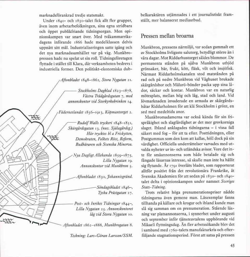 Munkbropressen hade nu spelat ut sin roll. Tidningsföretagen flyttade i stallet till Klara, dar verksamheten bedrevs i industriella former.