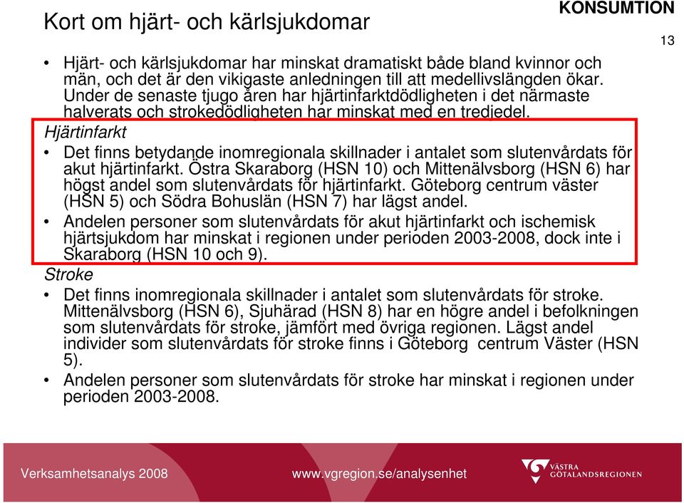 Hjärtinfarkt Det finns betydande inomregionala skillnader i antalet som slutenvårdats för akut hjärtinfarkt.