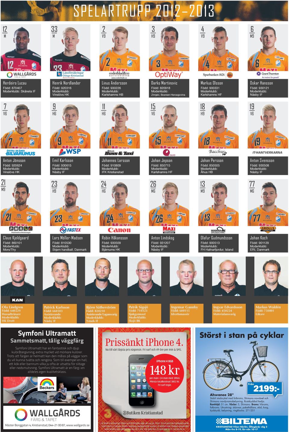 se Anton Jönsson Emil Karlsson Johannes Larsson Johan Jepson Johan Persson Anton Svensson Född: 920624 Vinslövs HK Född: 930615 Näsby IF Född: 910809 IFK Kristianstad Född: 850715 Karlshamns HF Född: