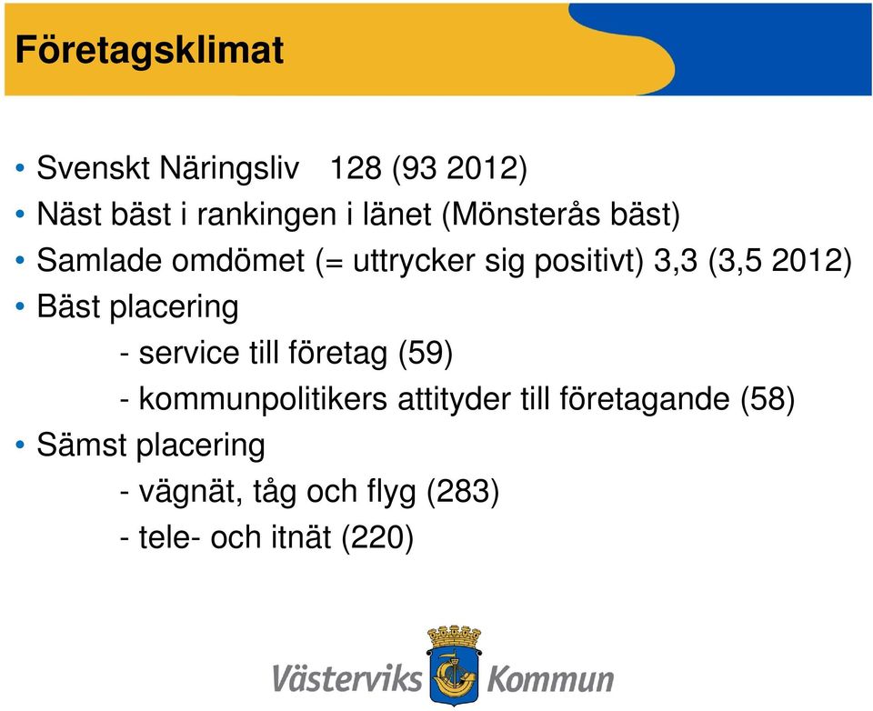 Bäst placering - service till företag (59) - kommunpolitikers attityder till