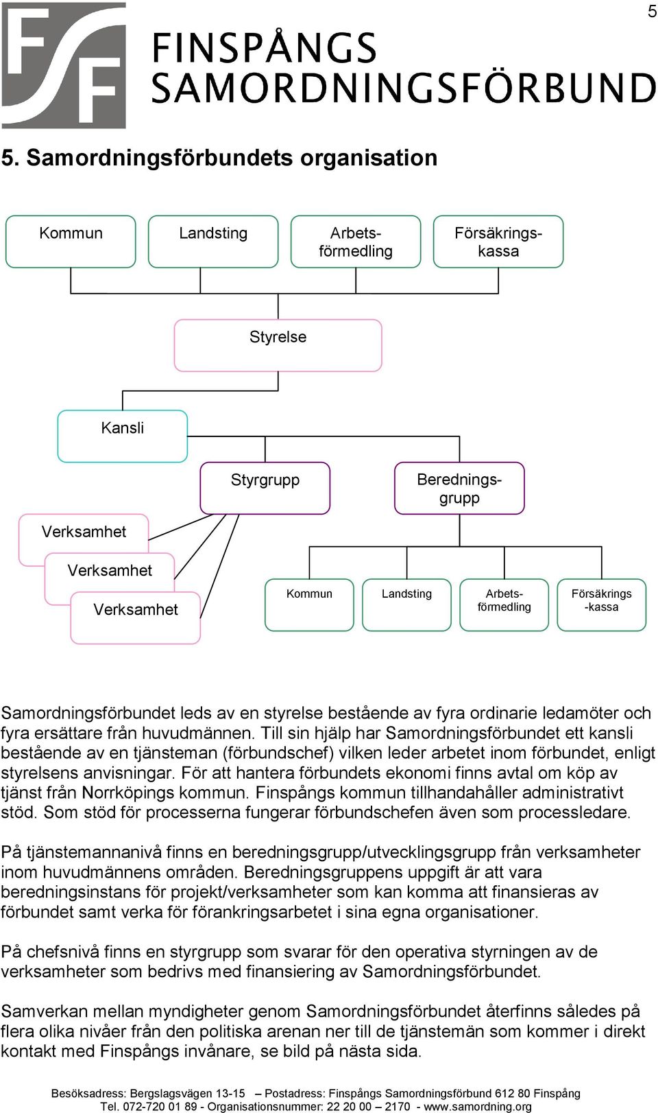 Till sin hjälp har Samordningsförbundet ett kansli bestående av en tjänsteman (förbundschef) vilken leder arbetet inom förbundet, enligt styrelsens anvisningar.