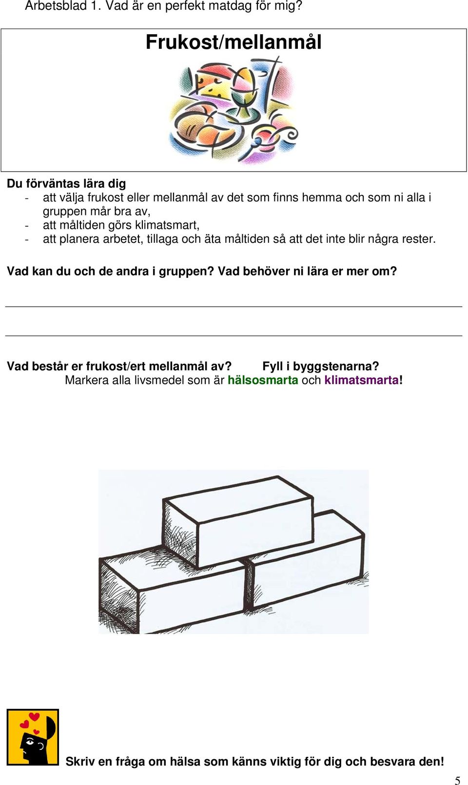 att måltiden görs klimatsmart, - att planera arbetet, tillaga och äta måltiden så att det inte blir några rester.